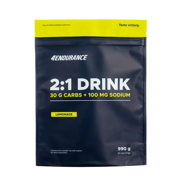Endurance 2:1 Drink mix package with lemonade flavor on a white background