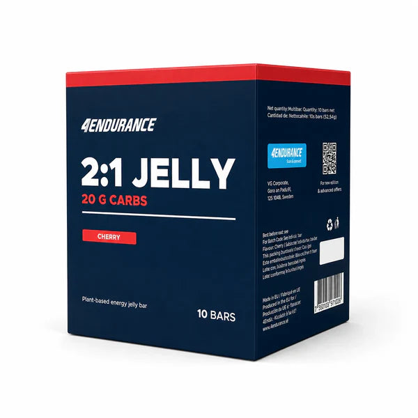 Box of 4Endurance 2:1 Jelly with cherry flavor on a white background