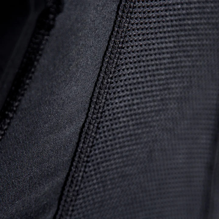 Close-up of black fabric texture with a zipper