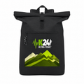 A black roll-top backpack with a front pocket featuring the 'K24 ULTRA-TRAIL' logo and green mountain graphics, shown on a plain white background.