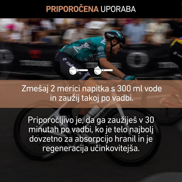 Bicyclist in a race with text overlay on a dark background