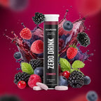 Nduranz Zero Drink berry flavor packaging with berries and splashes on a red background