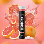 Duranz Zero Drink supplement tube with grapefruit slices on a pink background