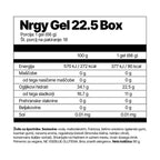Nutritional label for Nrgy Gel 22.5 Box packaging