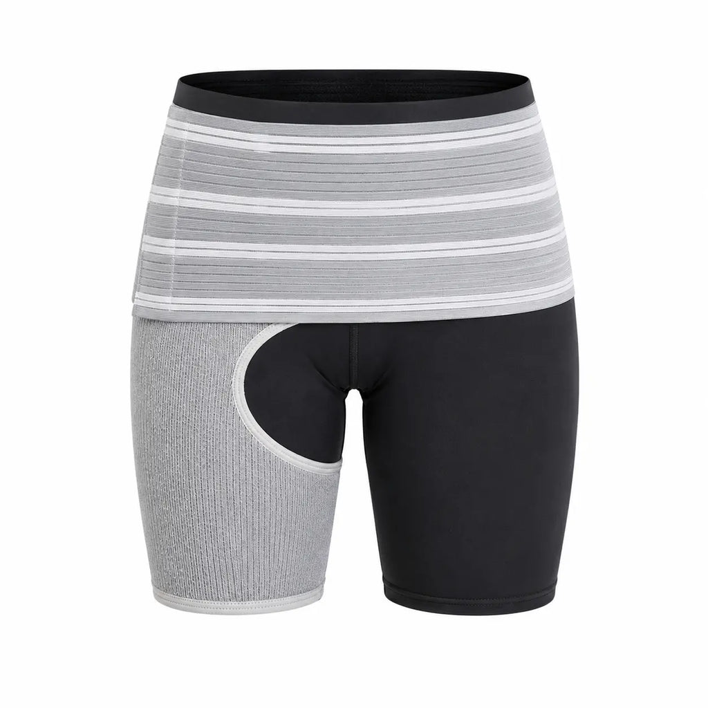IncrediWear opornica za kolk – siva, na ženskem modelu, pogled od spredaj