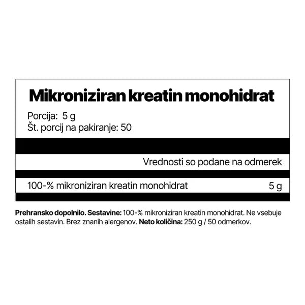 Label for micronized monohydrate creatine powder on a white background