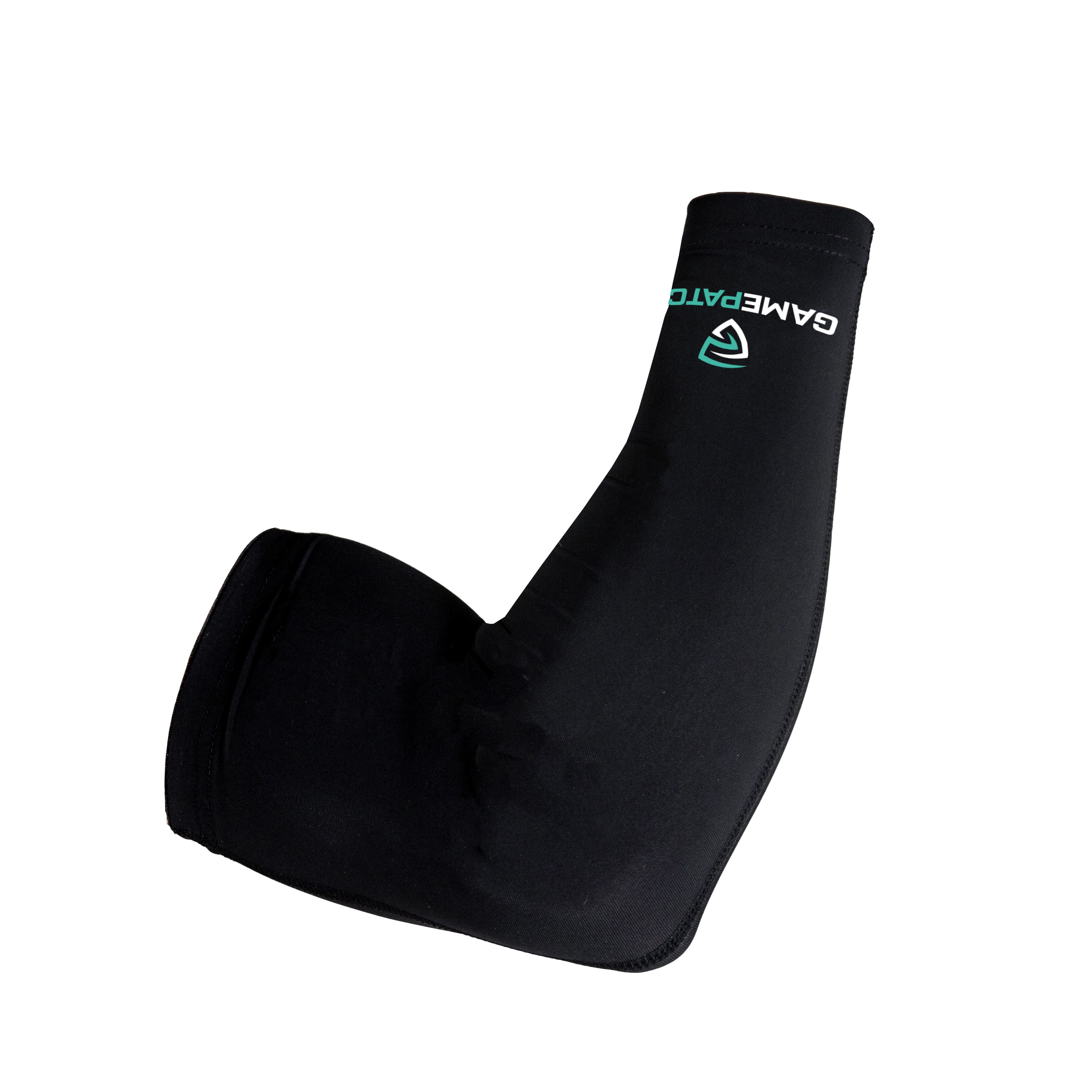 Black arm sleeve with a logo on a white background