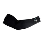 Black arm sleeve with a brand logo on a white background