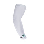 White arm sleeve with a brand logo on a white background