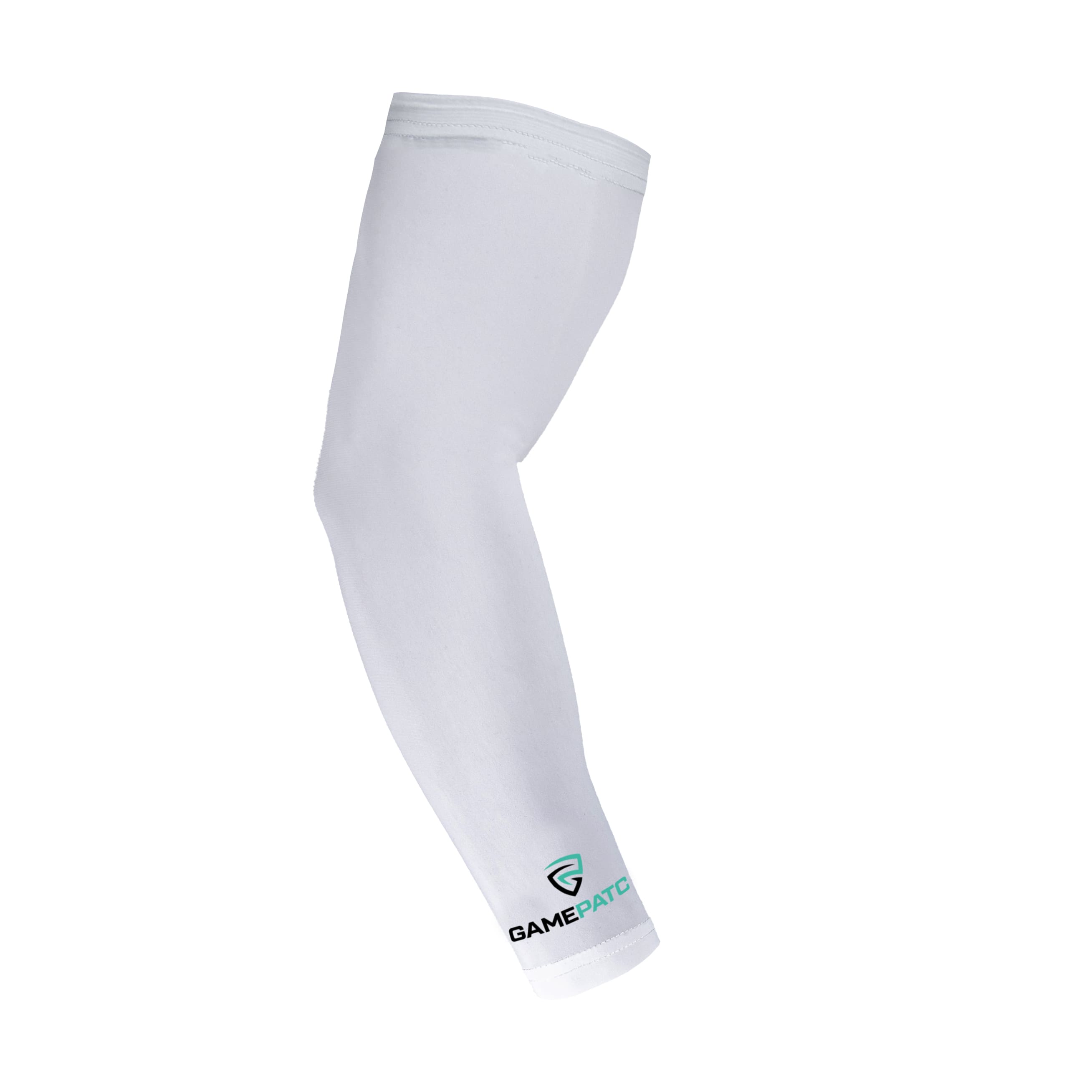 White arm sleeve with a brand logo on a white background