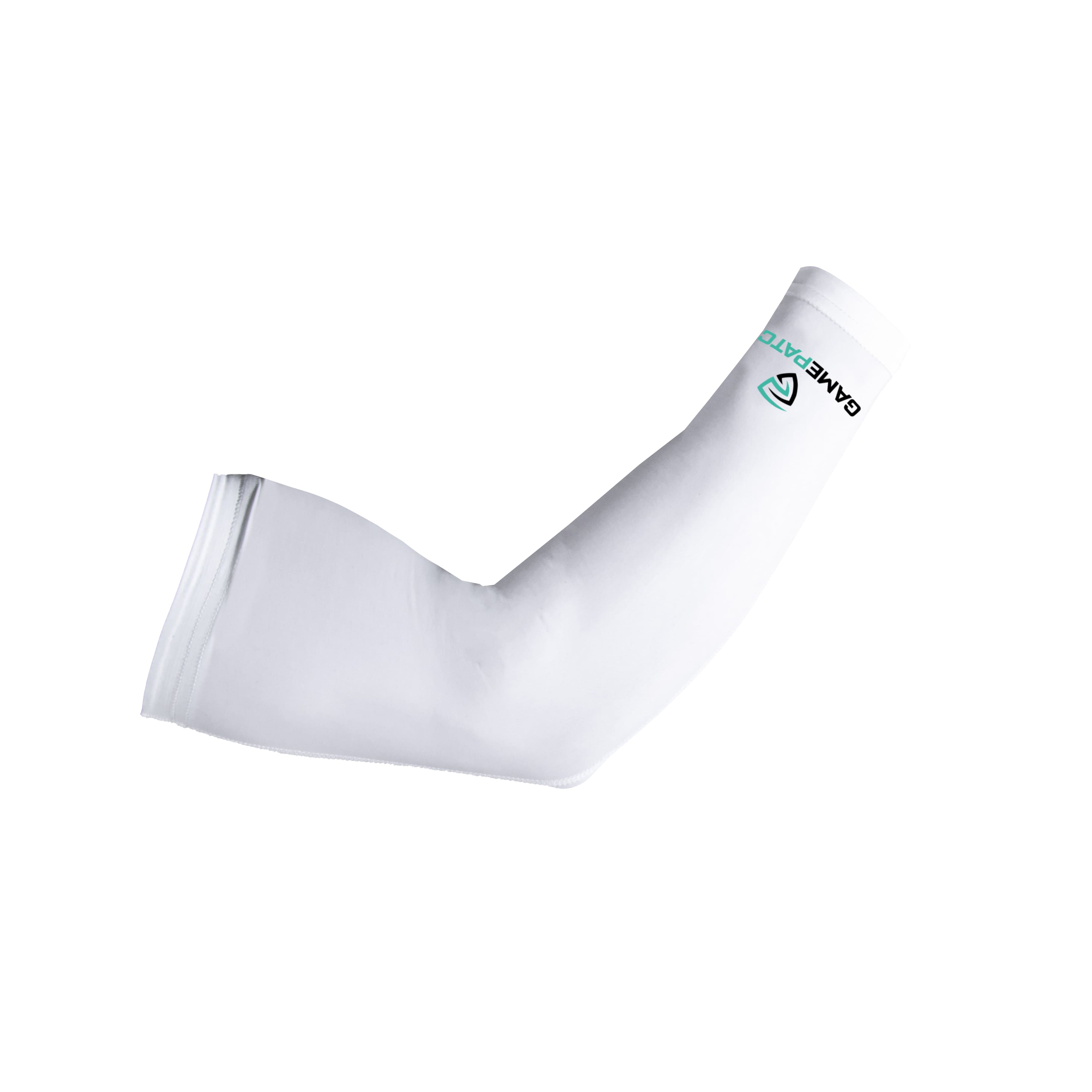 White arm sleeve with a brand logo on a white background