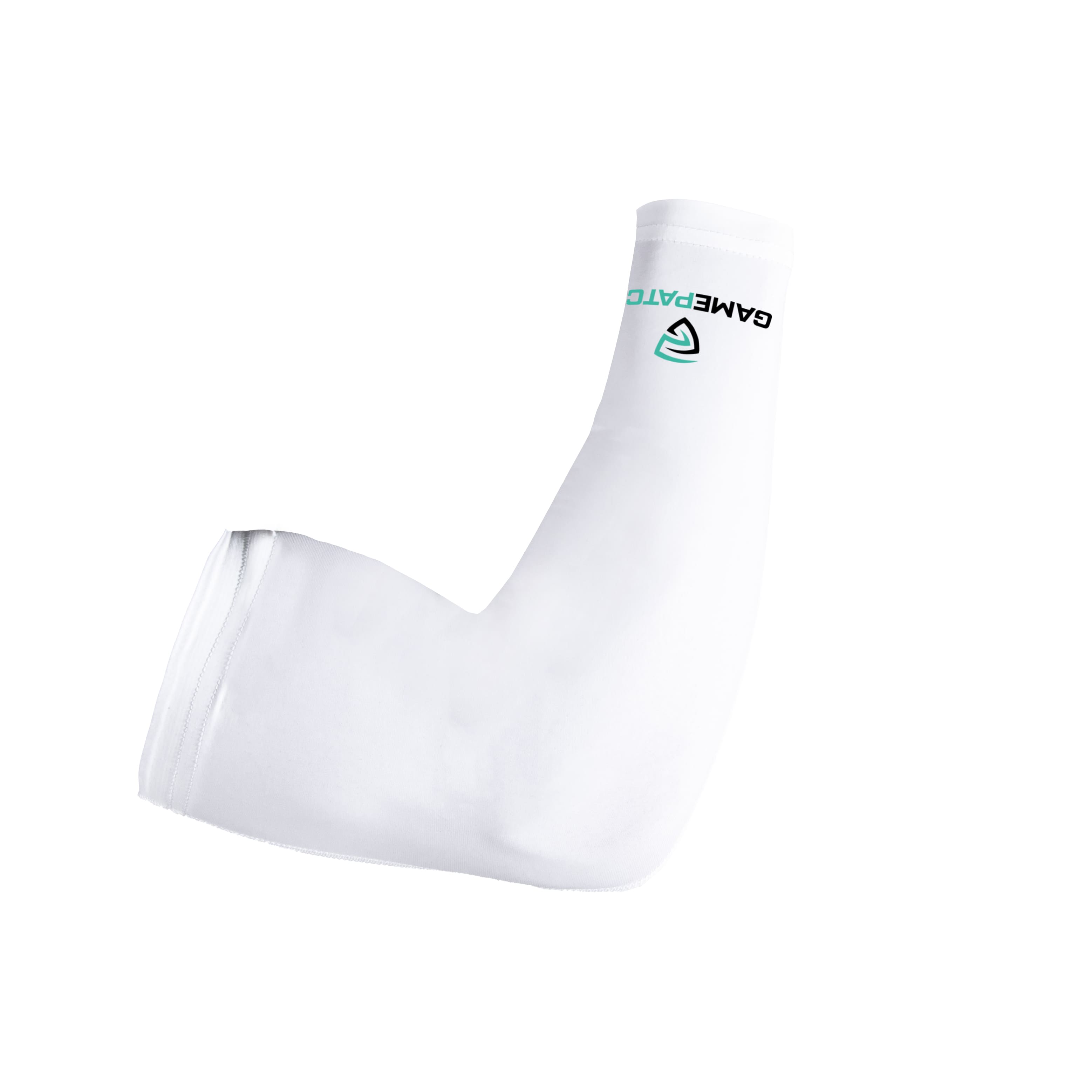White arm sleeve with a brand logo on a white background