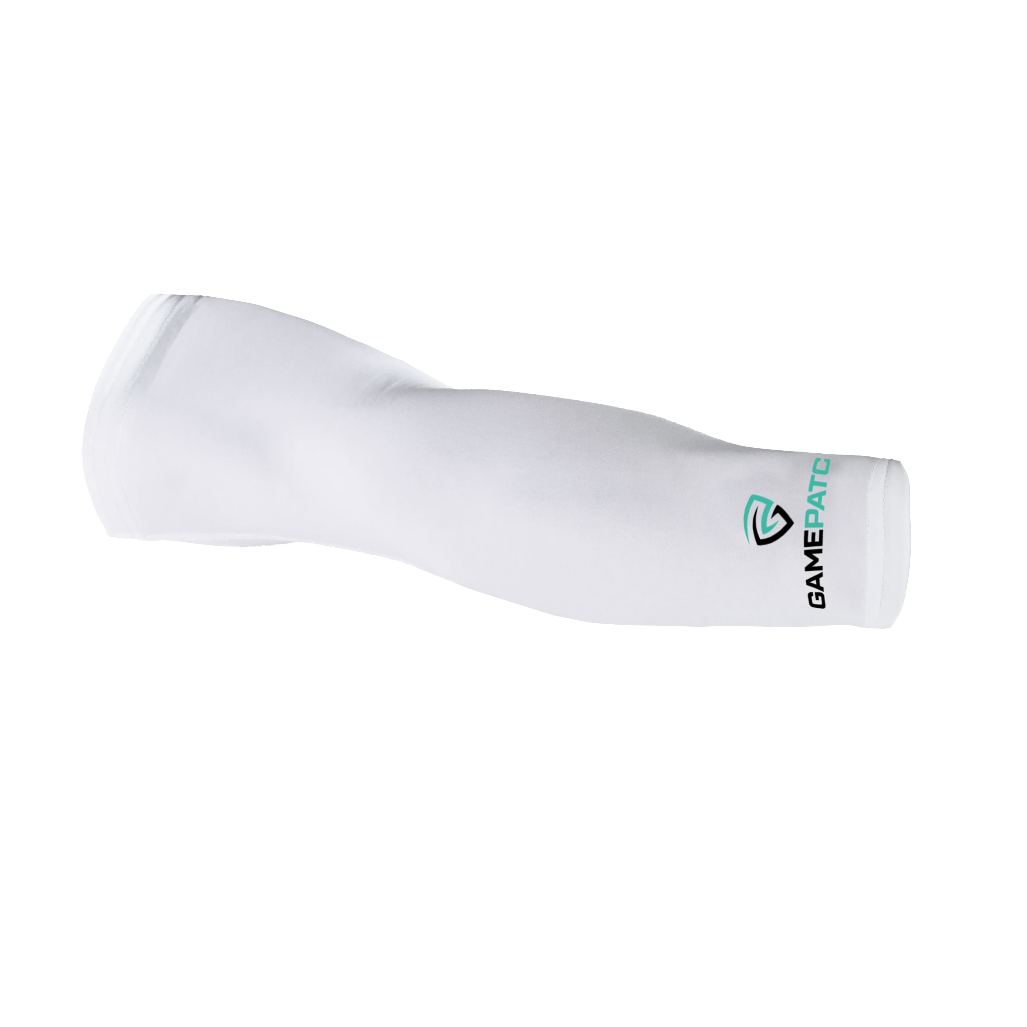 White arm sleeve with a brand logo on a white background