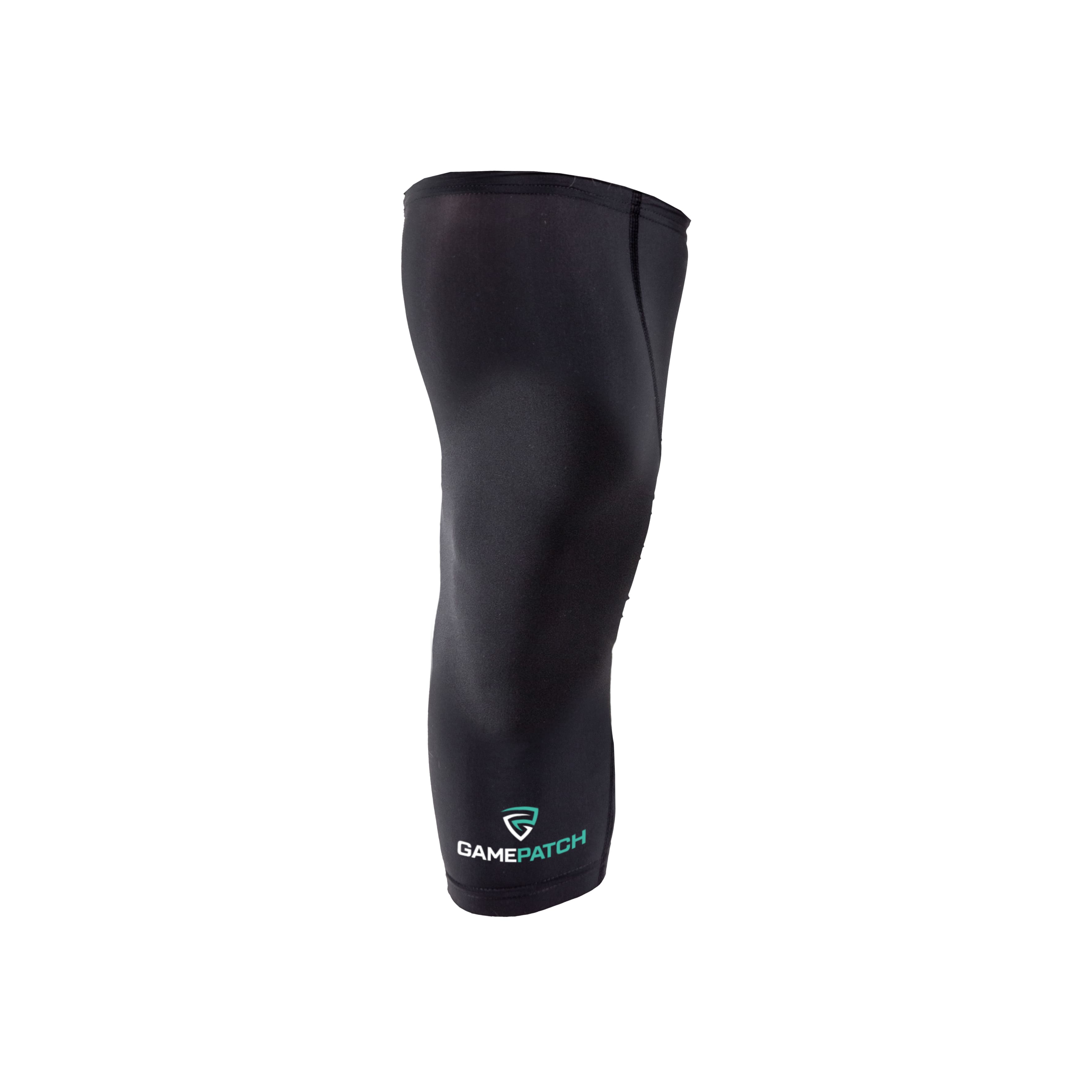 Black leg sleeve with GamePatch logo on a white background