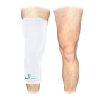 White leg sleeve with a visible brand logo on a white background
