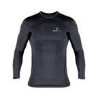 Black long-sleeve shirt with a logo on a white background