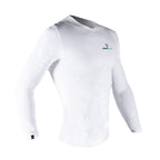 White long-sleeve shirt with a logo on a white background