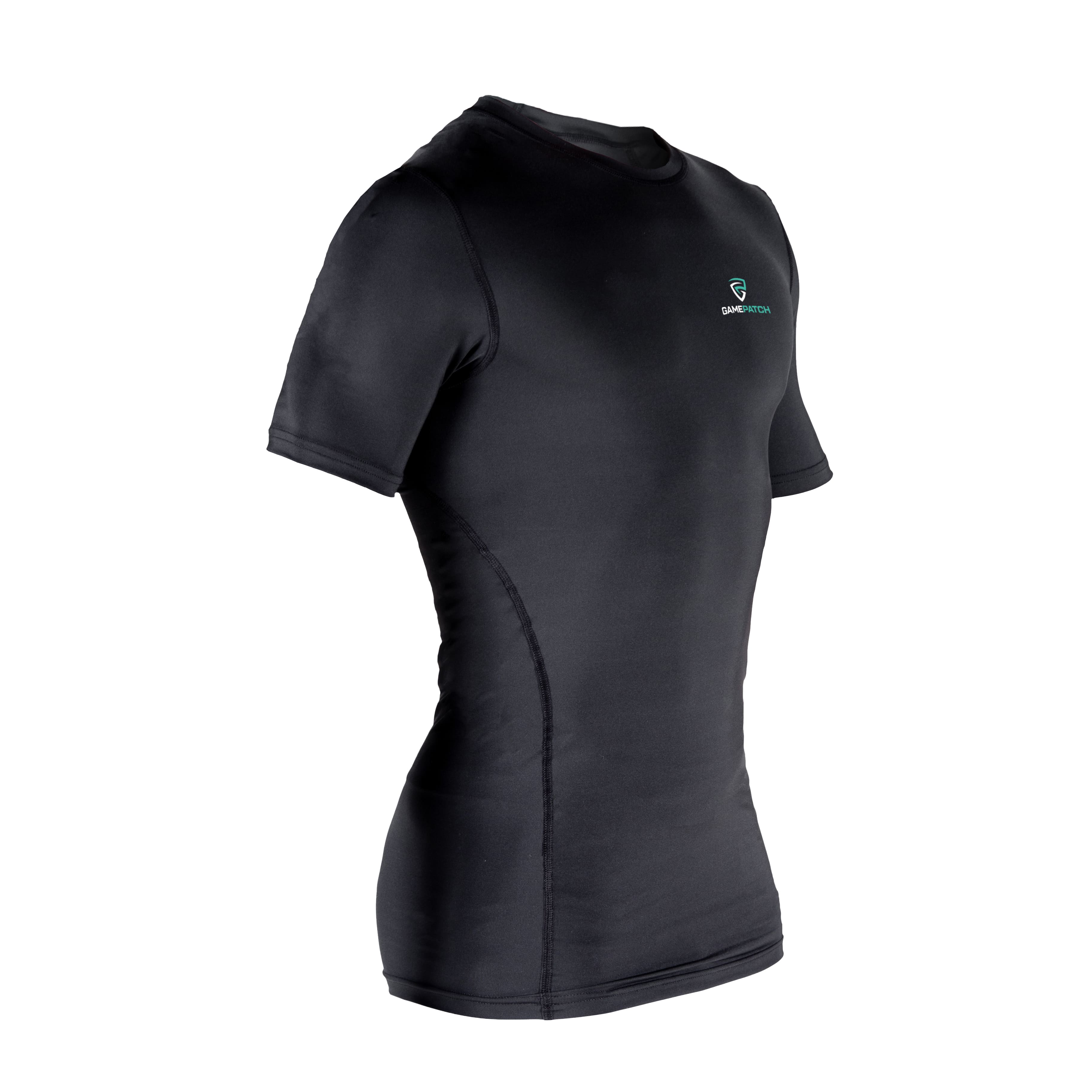 Black athletic shirt with a logo on a white background