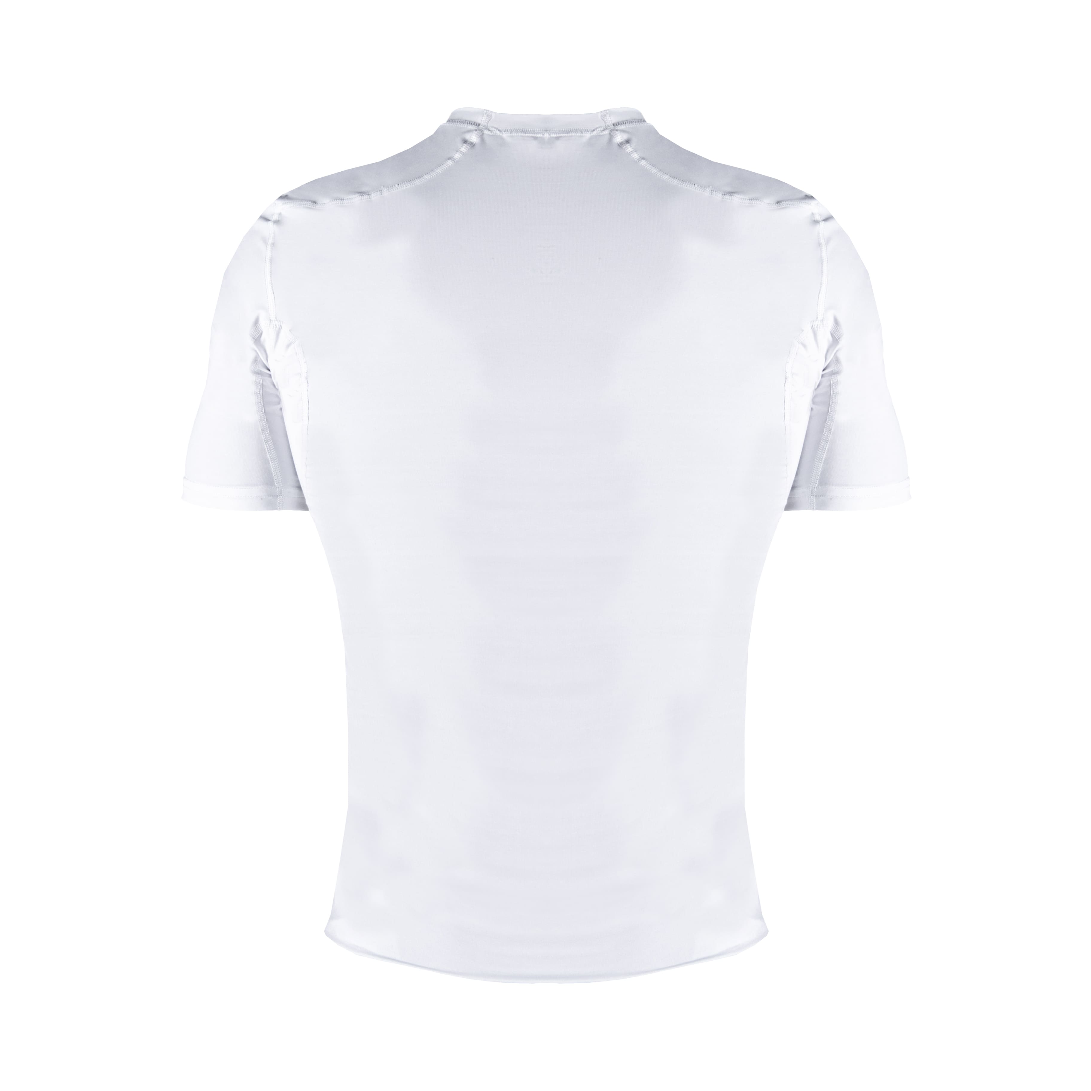 White compression shirt with short sleeves on a white background