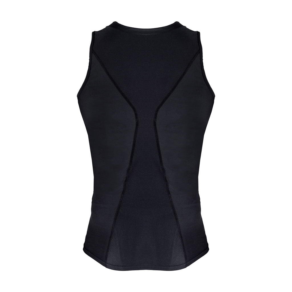 Black sleeveless top on a white background