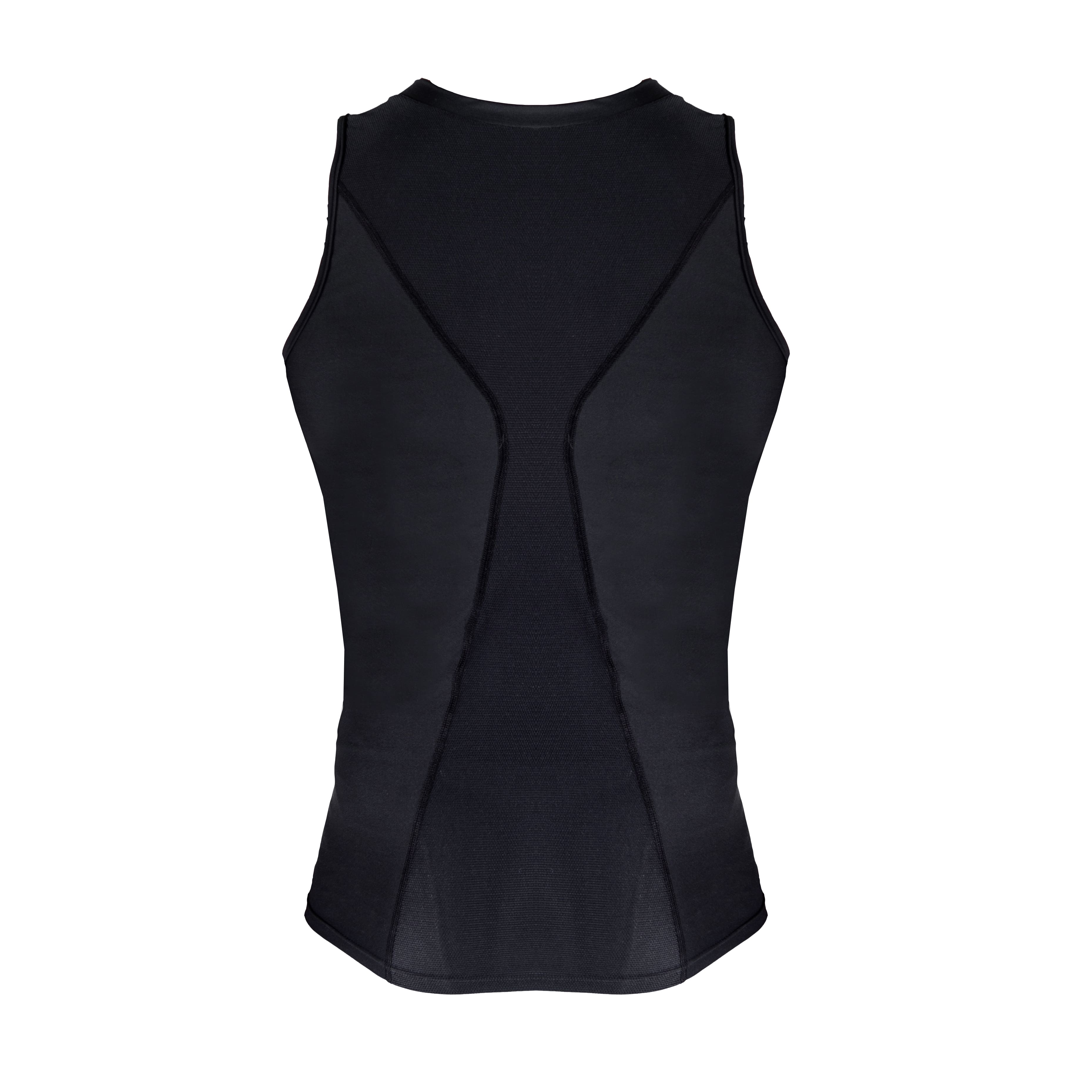 Black sleeveless top on a white background