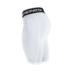 White compression shorts with a black waistband featuring 'GAMEPATCH' branding on a white background.