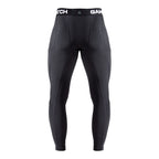 Black compression leggings with brand logo on a white background