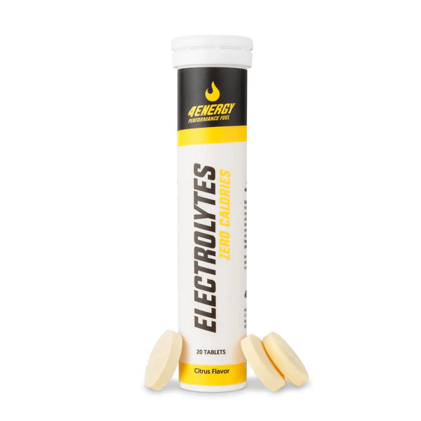Tube of 4Energy Electrolytes with tablets on a white background