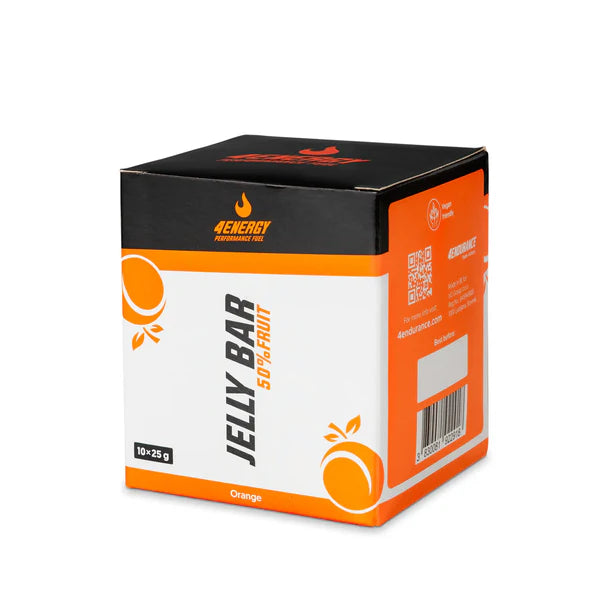 Box of 4Energy Jelly Bar Orange flavor on a white background