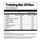 Nutritional information label for a Training Bar 30 Box on a white background