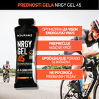 Nduranz NRGY Gel 45 supplement packaging with cyclist in the background