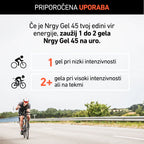 Bicyclist on a road with Nrgy Gel advertisement text overlay