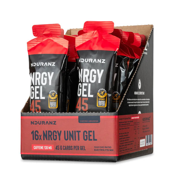 Box of Nduranz Energy Gel packages on a white background