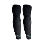 Pair of black elbow pads with a brand logo on a white background