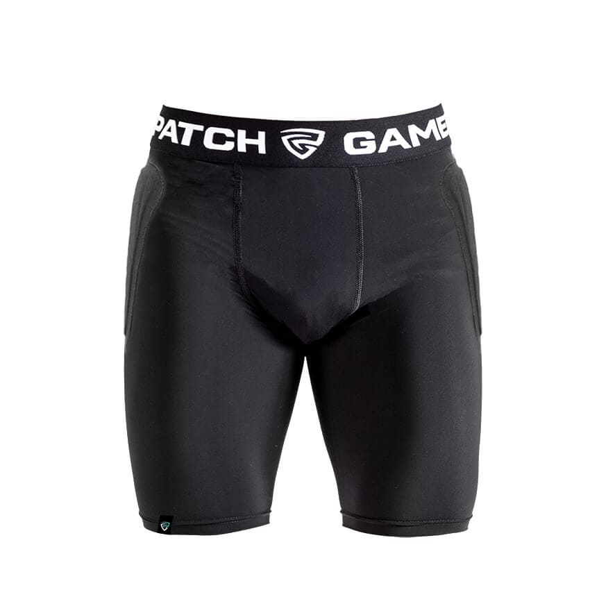 goalkeeper padded compression shorts black front gamepatch