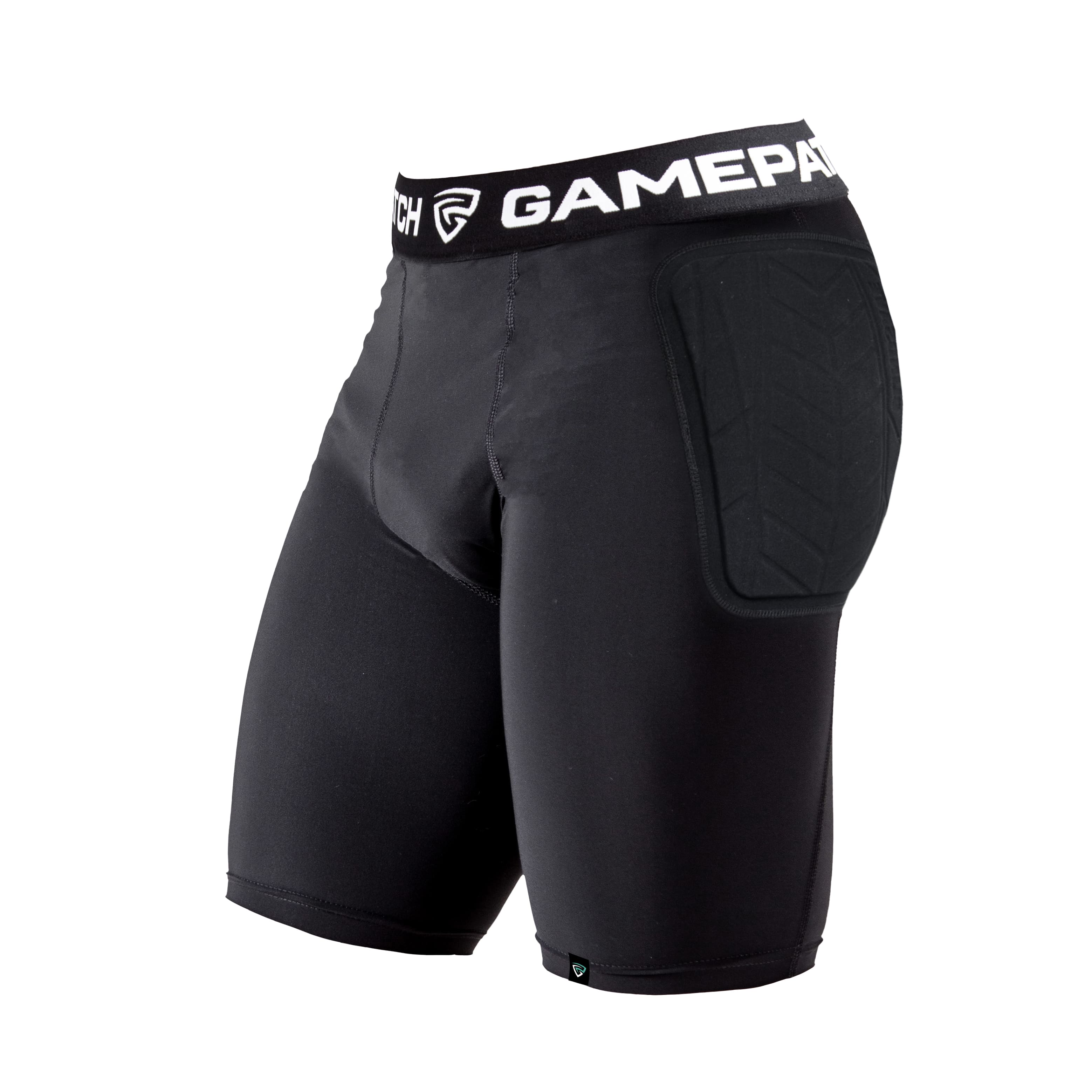 goalkeeper padded compression shorts black front pose gamepatch