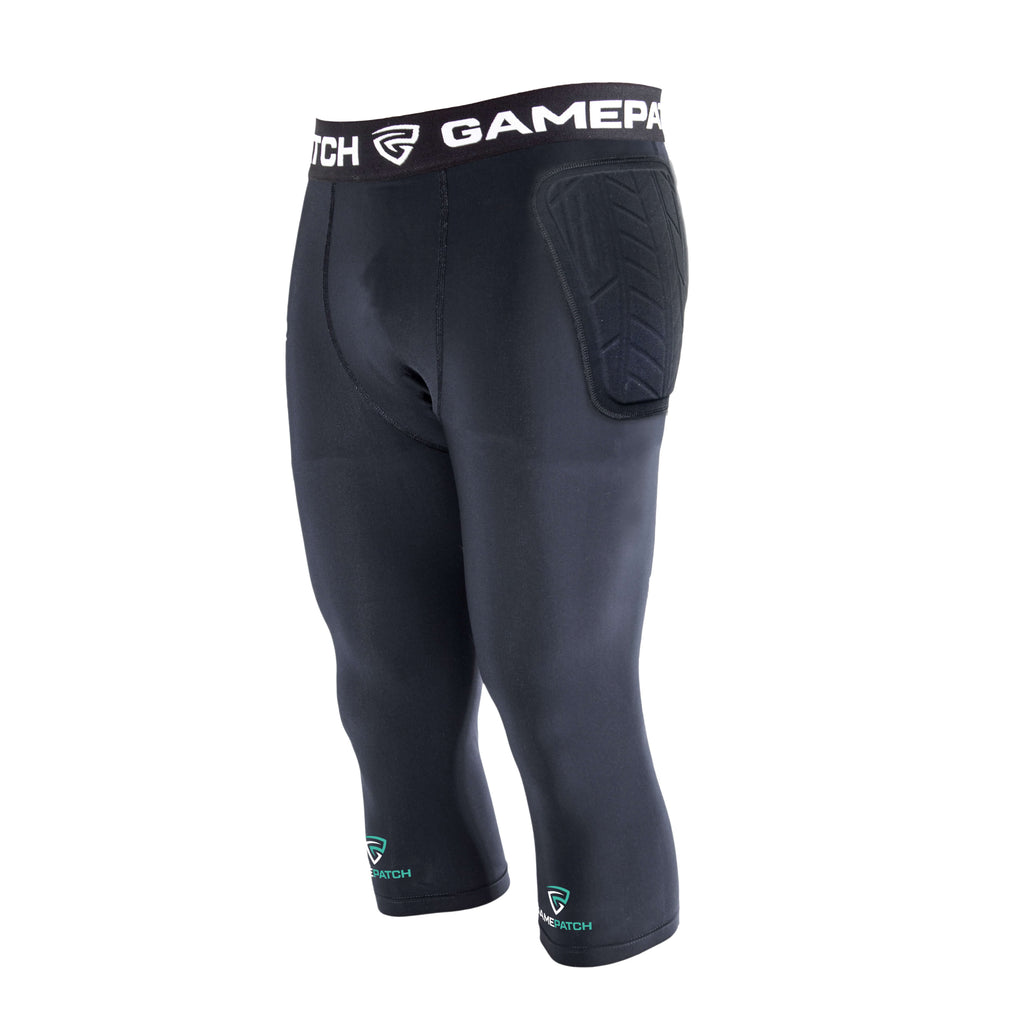 goalkeeper padded compression tights three quarter black side protection gamepatch