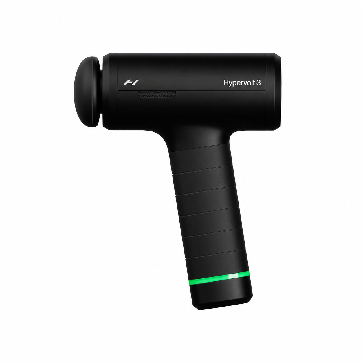 Črna masažna pištola Hyperice Hypervolt 3 na beli podlagi