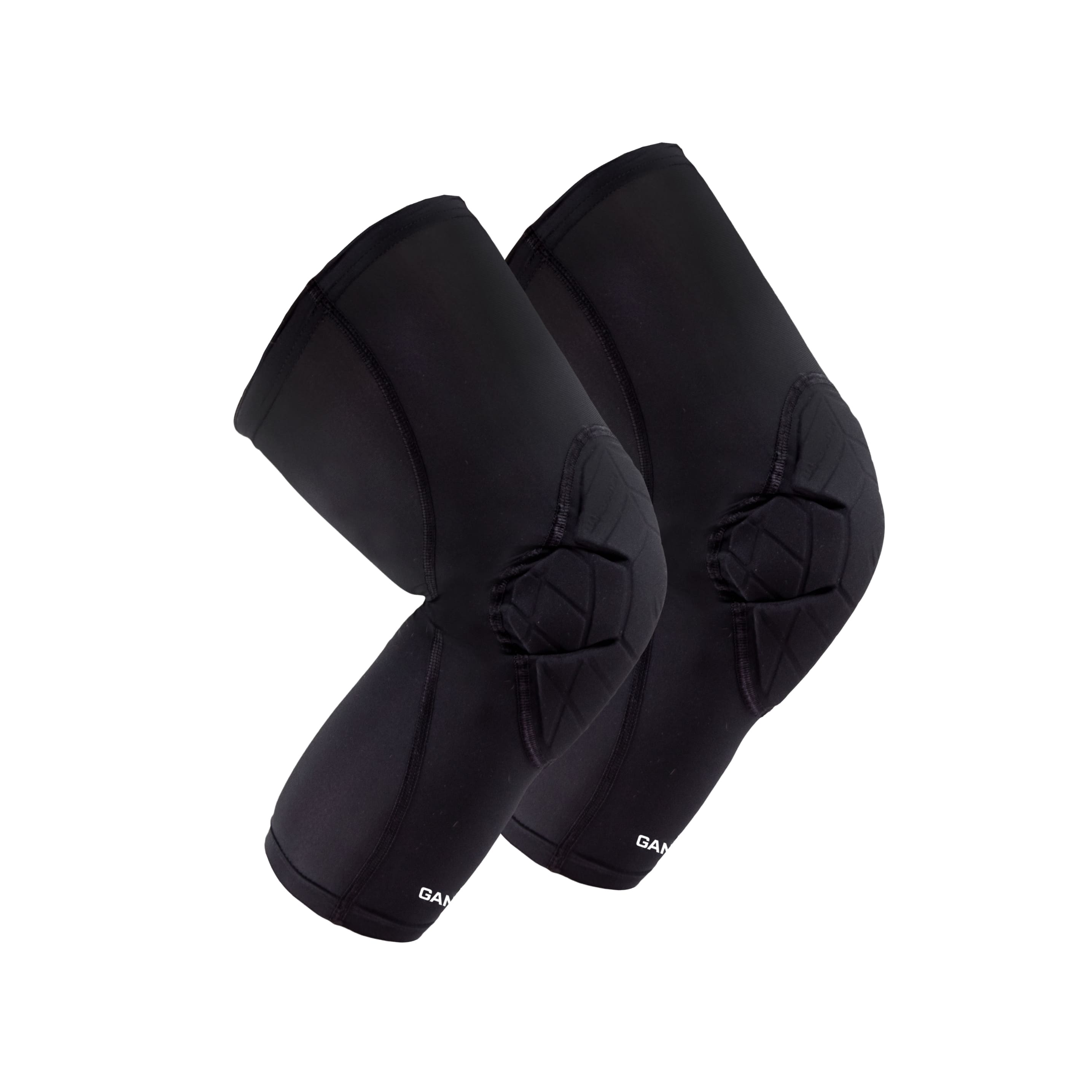 Pair of black knee pads on a white background