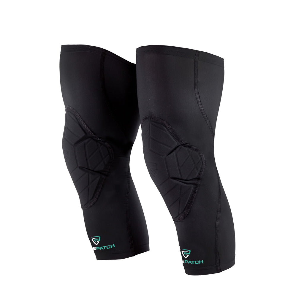 Black knee pads with brand logo on a white background