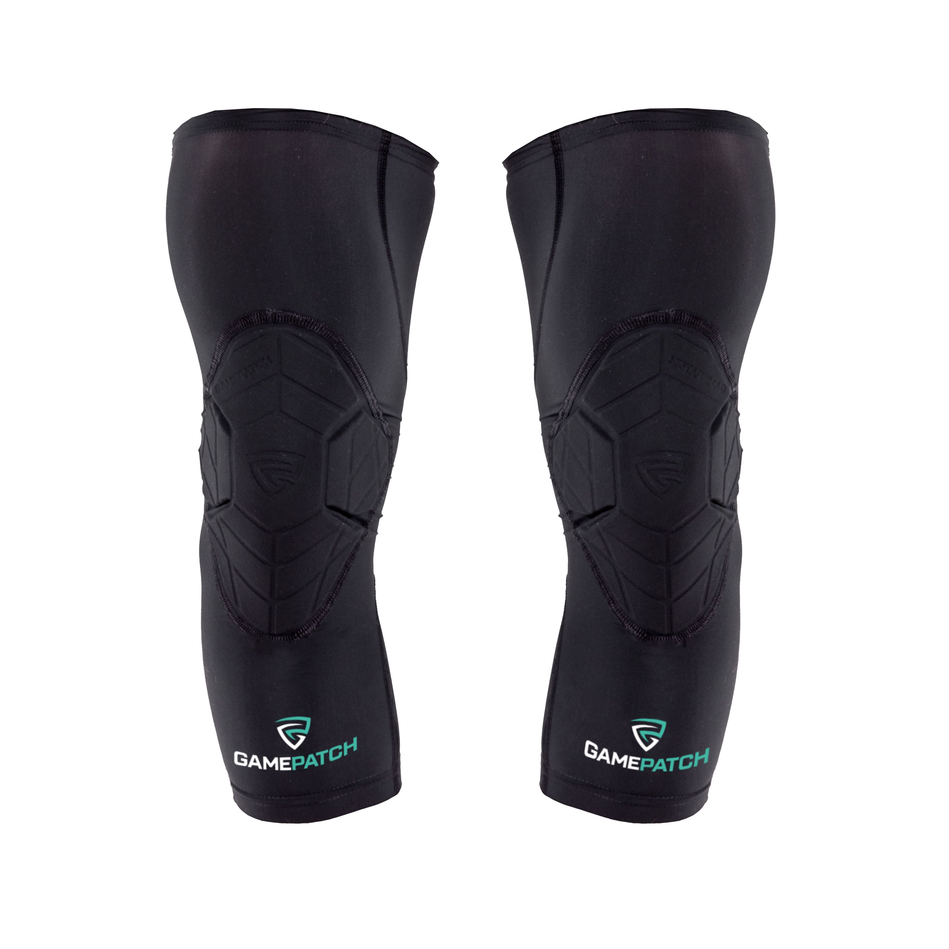 Pair of black knee pads with Gamepatch logo on a white background