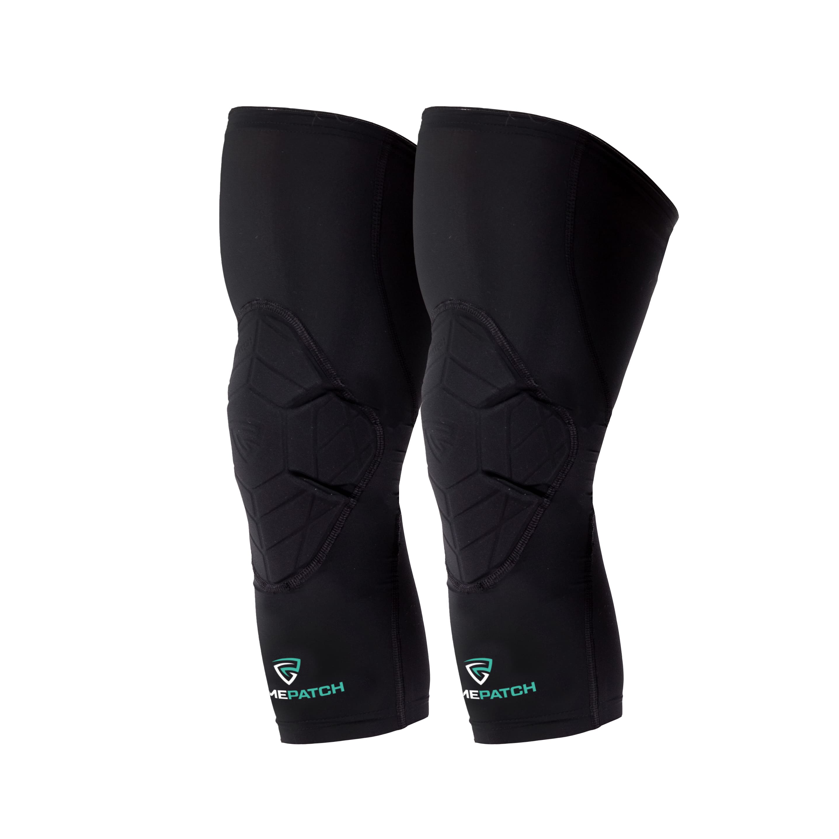 Black knee pads with a brand logo on a white background