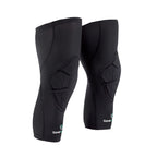 Pair of black knee pads with a brand logo on a white background