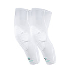 White knee pads with a brand logo on a white background