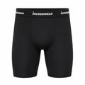 IncrediWear kratke oprijete hlače – črne z belim logom, na modelu, pogled od spredaj