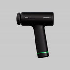 Black Hyperice Hypervolt 3 massage gun on a gray background