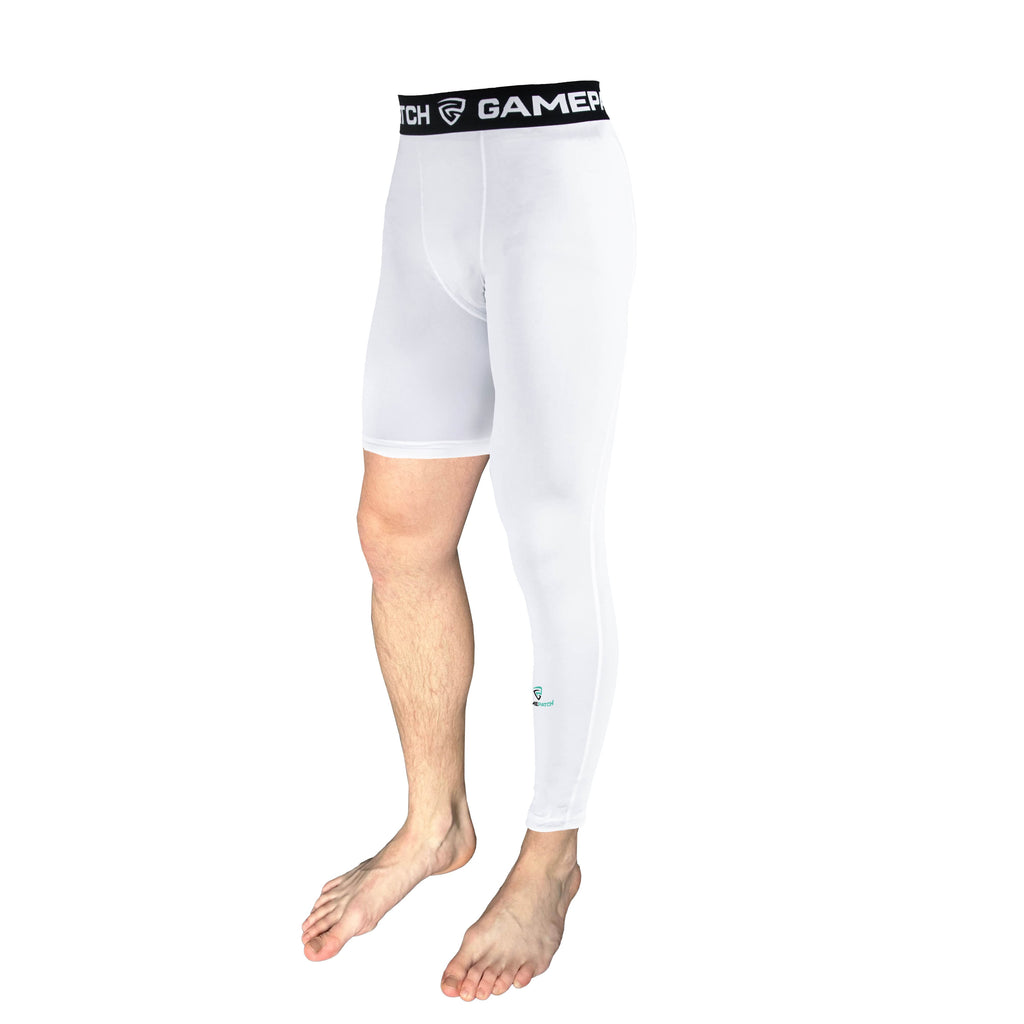 one leg compression tights white left leg side on body gamepatch