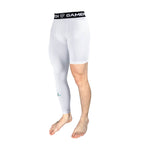 White leggings with a black waistband on a white background