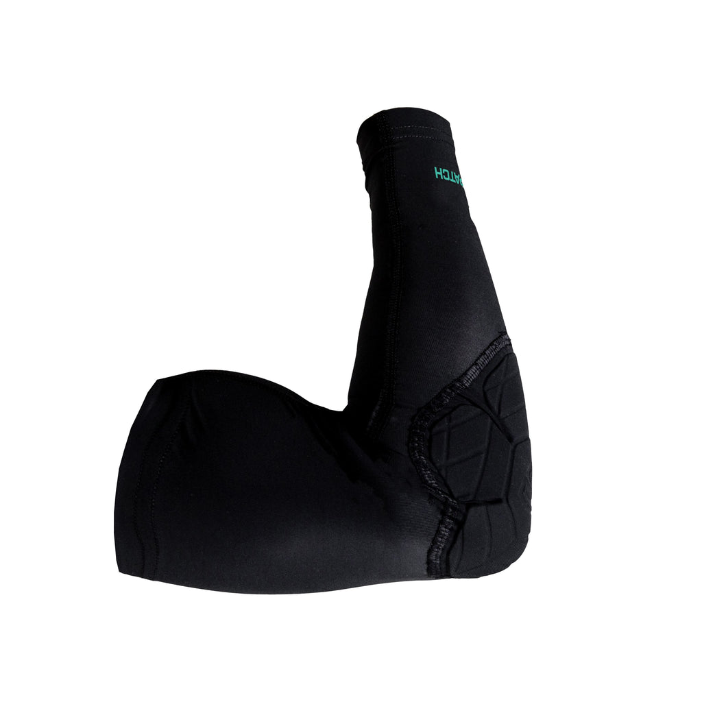 Black elbow pad with a brand logo on a white background