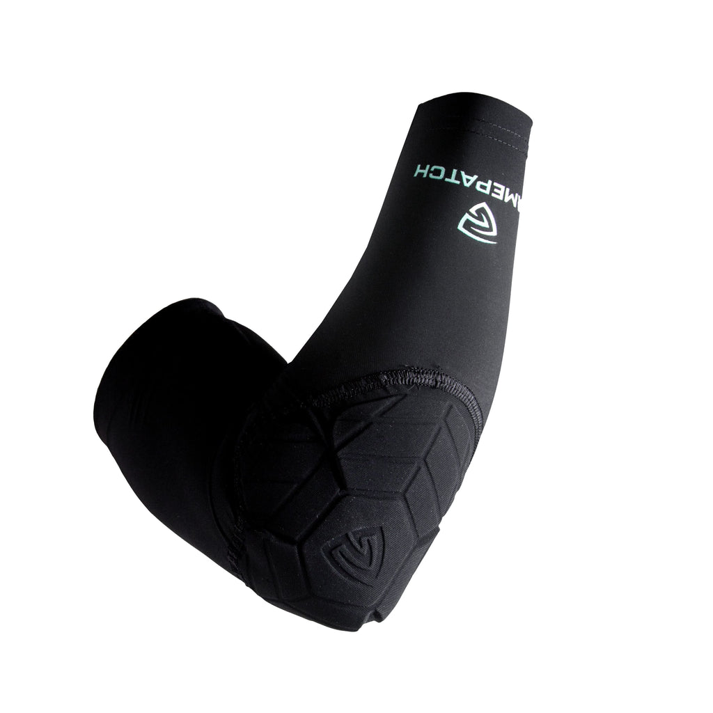 Black elbow pad with a brand logo on a white background